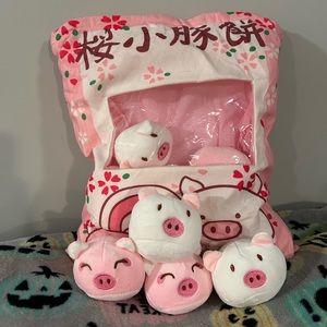 Cute Cherry Blossom Pigs in a Pillow